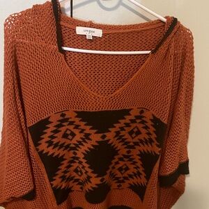 Umgee Women's V-Neck Sweater in Rust and Black